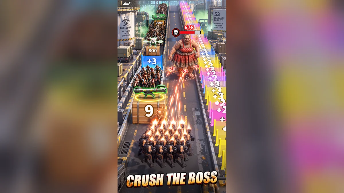 Promotional screenshot of Z Route: Redemption: the squad faces a giant boss on the highway