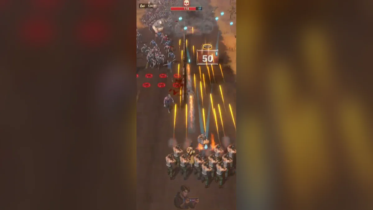 Squad firing at a wave of enemies on the road in Z Route: Redemption