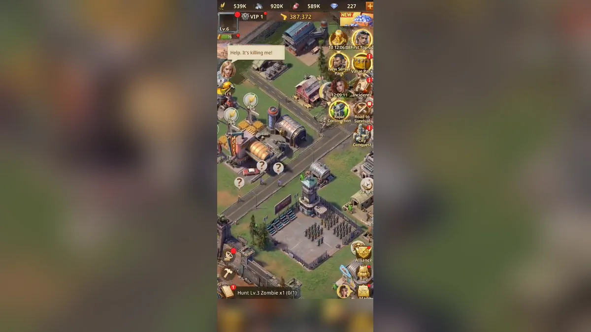 Base in Z Route: Redemption with buildings, event icons and the alliance train line