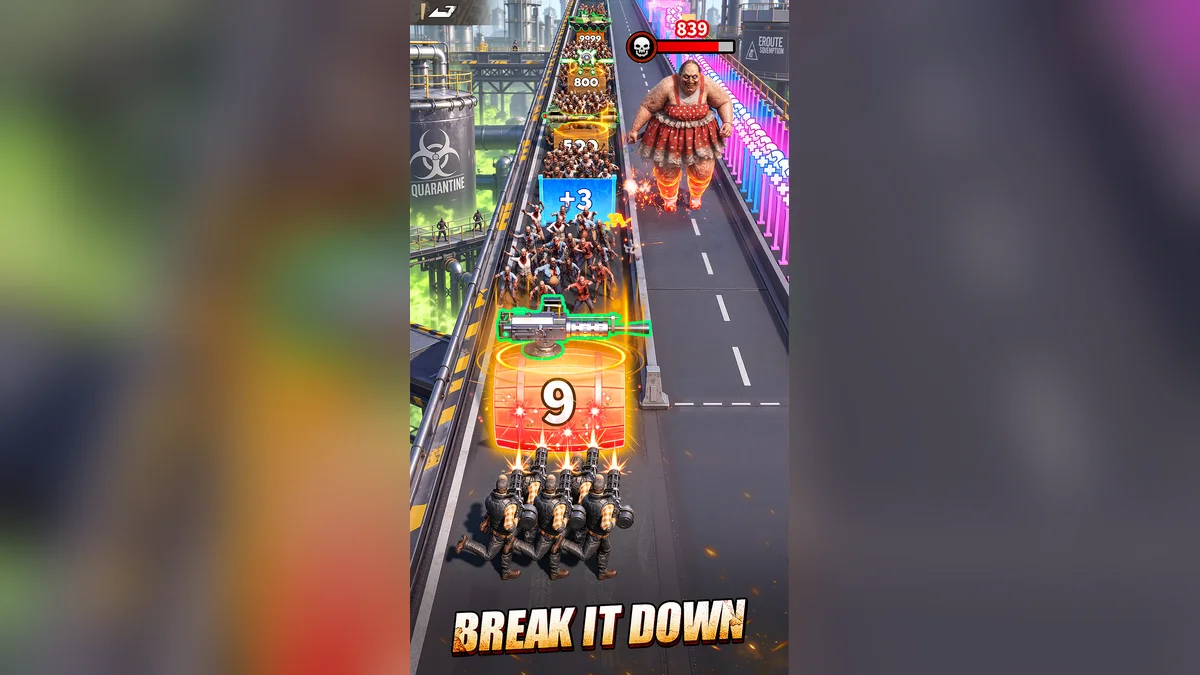 Promotional screenshot of Z Route: Redemption: a campaign run where the squad breaks through a number gate